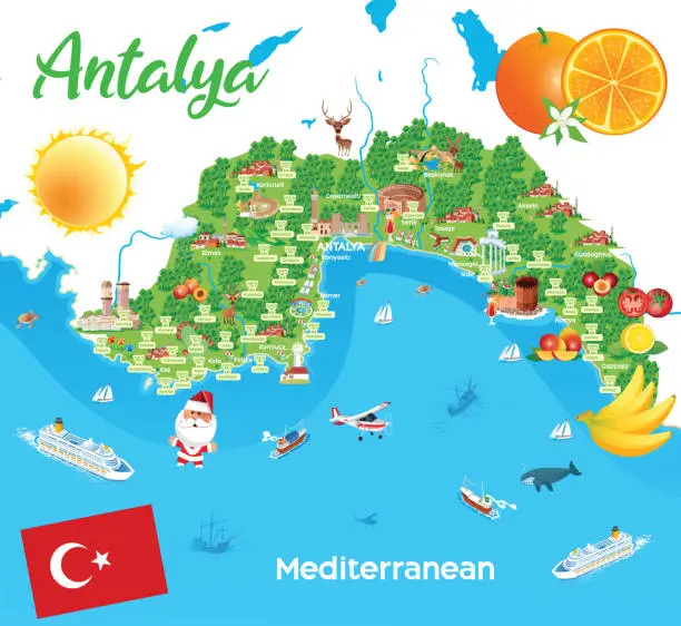 Vector illustration of Ancient Cities map of Antalya