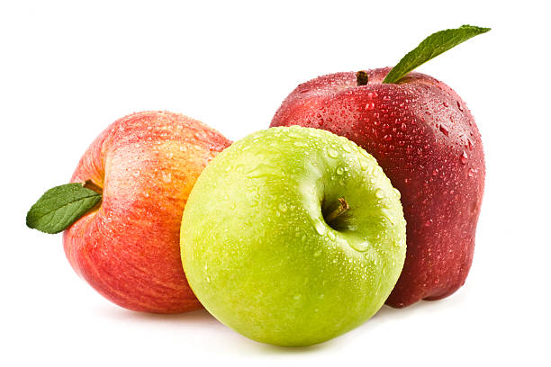 リンゴ、ピーチの構図白で分離 - apple granny smith apple red delicious apple fruit ストックフォトと画像