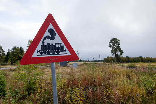 Cautionary Autumn Alert: Train Warning Signs in Norway's Railway, nature