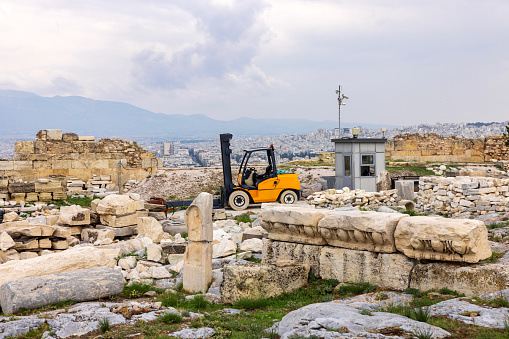 A construction machine in Acropolis of Athens