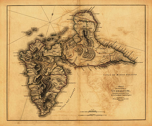 ilustrações de stock, clip art, desenhos animados e ícones de antigo mapa da ilha guadeluope - sao martinho