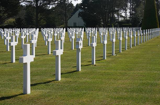 Normandy Graves "Headstones in the American War Cemetery in Normandy, France." world war ii cemetery allied forces d day stock pictures, royalty-free photos & images