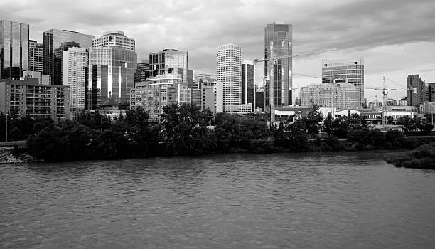 istock Calgary Black And White Sunrise Skyline.  Waterfront Cranes 172931801