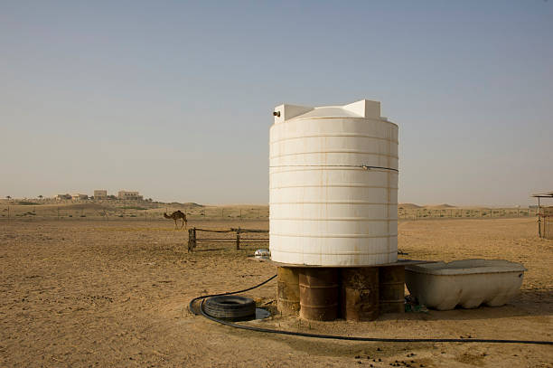 Desert Water Tank with Camel stock photo