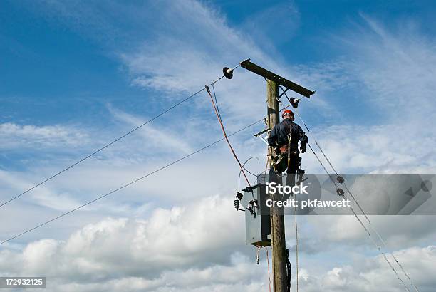 Man At Work Stock Photo - Download Image Now - Power Line, Maintenance Engineer, Electricity