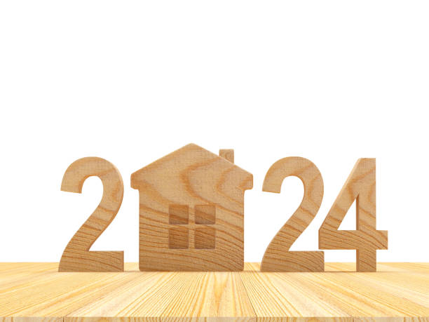 istock Wooden house icon with number 2024 1729325410
