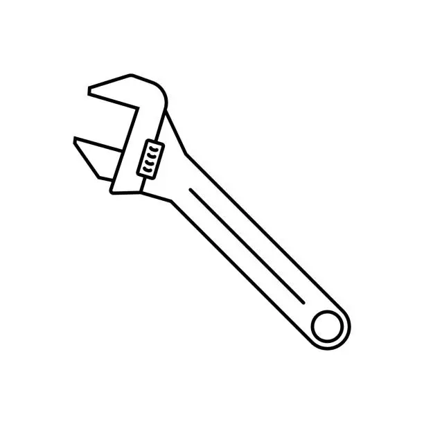 Vector illustration of Adjustable Wrench Icon. Plumping, Tool, Repairing.