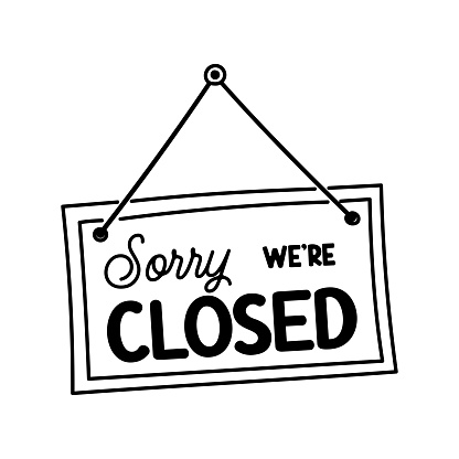Sorry We Are Closed Hanging Door Sign Vector Illustration.