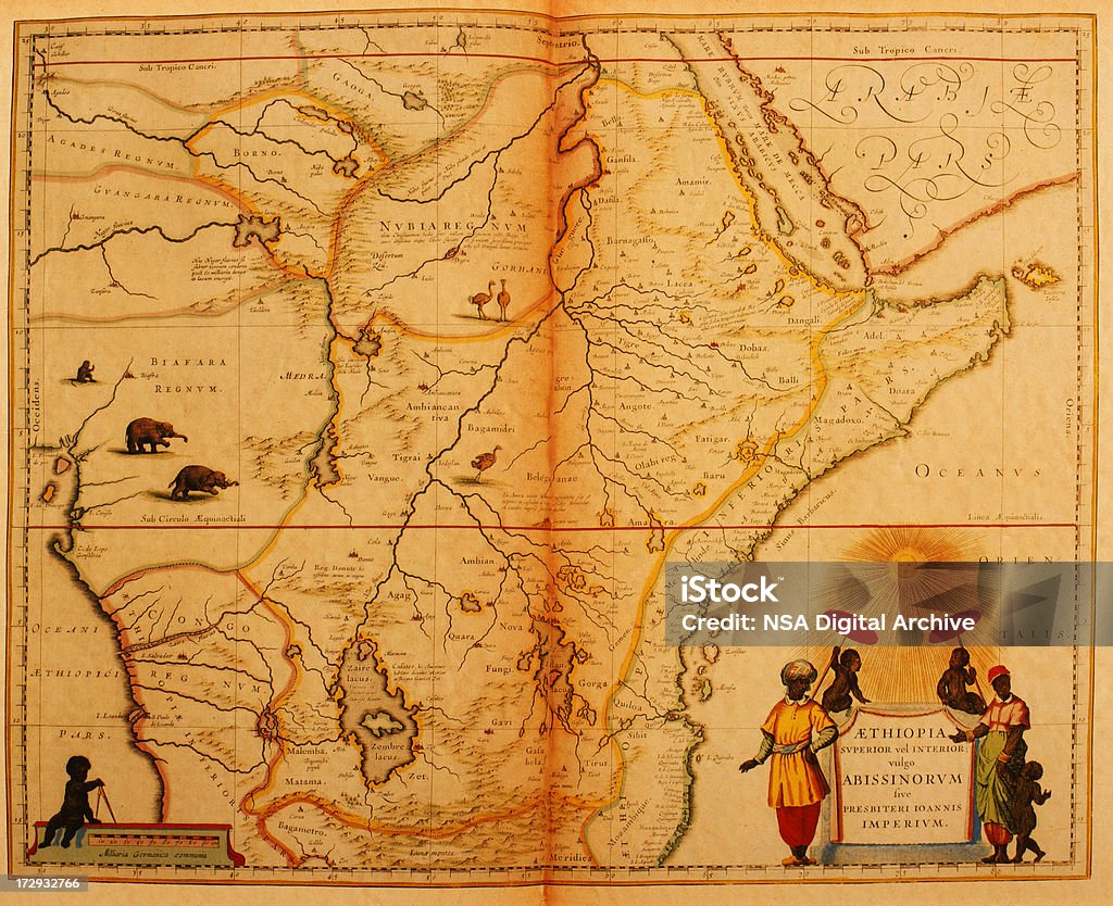 에디오피아 및 중앙 아프리카 1635 I 앤틱형 맵 컬레션 - 로열티 프리 지도 스톡 일러스트