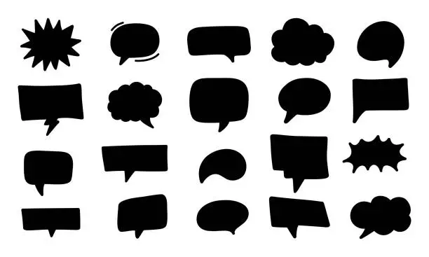 Vector illustration of Hand Drawn Set of Speech Bubbles. Communication, Talking, Cartoon, Blank