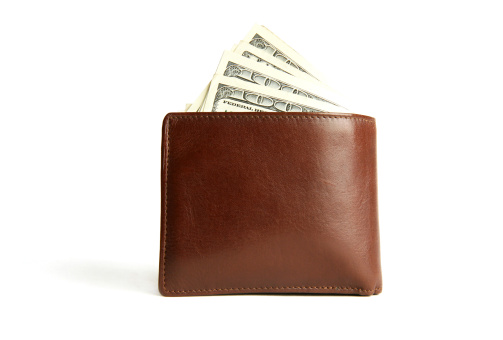 Brown leather wallet isolated on a white background