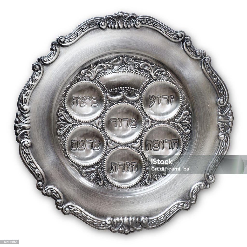 Passover dish (clipping path) Silver dish for passover order from the Jewry tradition with clipping path Plate Stock Photo