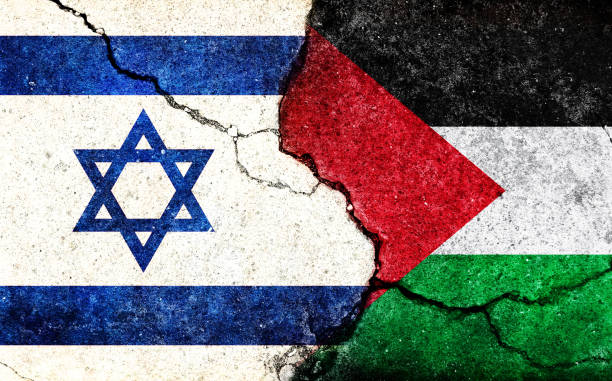 istock Israel vs Palestine  (War crisis , Political  conflict). Grunge country flag illustration (cracked concrete background) 1729352276