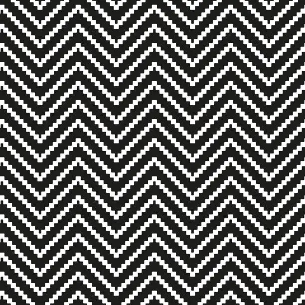 Vector illustration of Seamless geometric striped pattern. Chevron design with zigzag black stripes on a white background. Vector illustration.