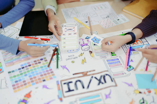 istock Team of Creative Web, Graphic Designer planning for mobile phone, drawing website ux ui app for mobile phone application and development template layout, process to developing prototype wireframe. 1729360417