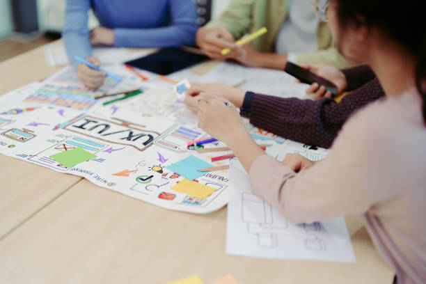 istock Team of Creative Web, Graphic Designer planning for mobile phone, drawing website ux ui app for mobile phone application and development template layout, process to developing prototype wireframe. 1729361469
