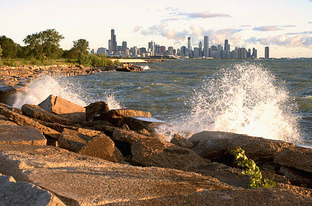 Splashes along Lake Michigan stock photo