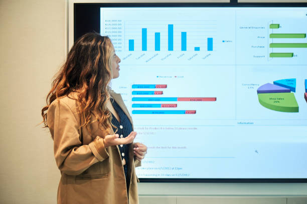 istock Woman standing in front of a projection screen 1729364115