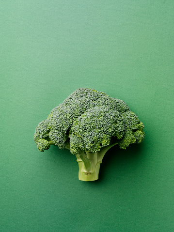 Broccoli on a green background with copy space.