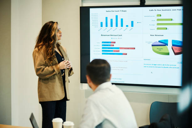 istock Young businesswoman presenting some data on a screen 1729364745
