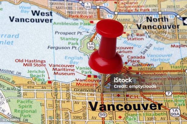 Vancouver Auf Einer Karte Anzeigen Stockfoto und mehr Bilder von Fernverkehr - Fernverkehr, Fotografie, Heftzwecke