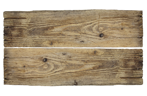 Two old planks on a white background.