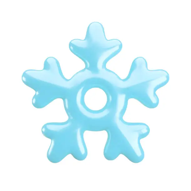 Vector illustration of Vector 3d icy blue snowflake icon on white background. Cute realistic Christmas, New year and winter shiny frozen snow symbol. 3d render snowflake Illustration for print, decoration, greeting card