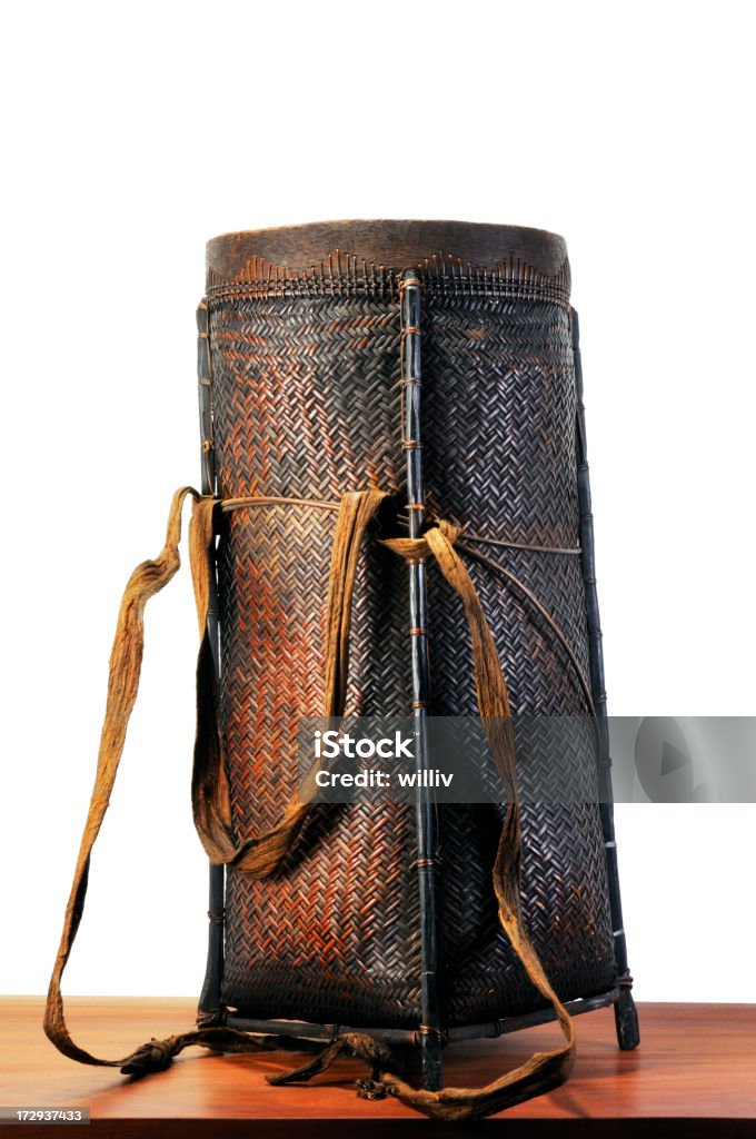 Vintage Rattan Pannier A vintage rattan basket or pannier used by the native of Borneo for carrying food and jungle produce.Click for more living art images: Dayak Tribe Stock Photo