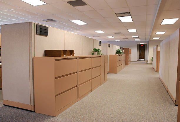 Long plain corridor in an office stock photo