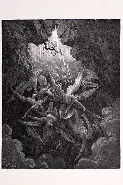 The mouth of Hell "The mouth of Hell, a scene from Milton's Paradise Lost. Engraving from 1870. Engraving by Gustave Dore, Photo by D Walker." spiritual warfare stock illustrations