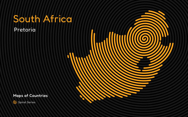 Creative map of South Africa, Political map. Pretoria. Capital. World Countries vector maps series. Spiral, fingerprint series colonies map stock illustrations