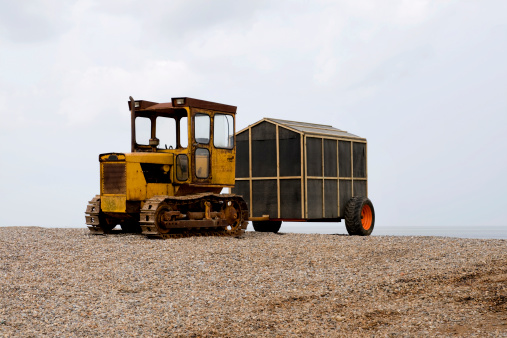 Tractor with fisherman's hut on wheels