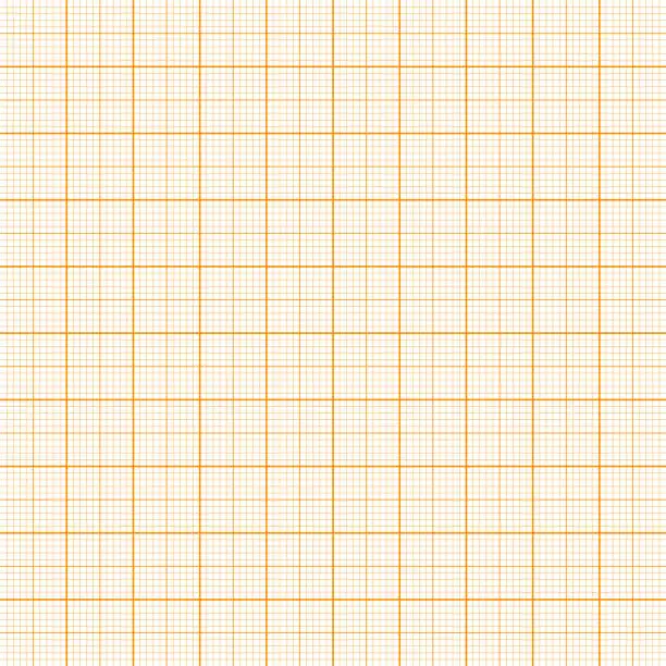 Vector illustration of Sheet of graph paper with grid. Millimeter paper texture, geometric pattern. Orange lined blank for drawing, studying, technical engineering or scale measurement. Vector illustration