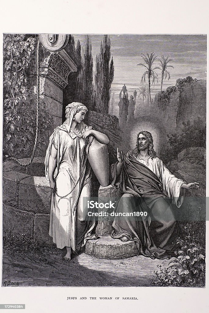Jesus und die Frau von Samaria - Lizenzfrei Jesus Christus Stock-Illustration