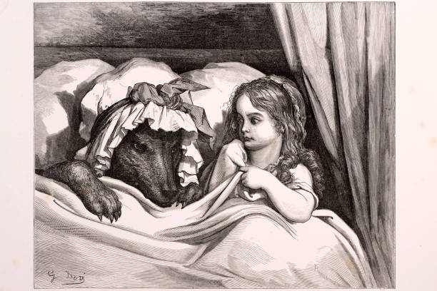 ilustrações de stock, clip art, desenhos animados e ícones de o lobo disfarçada - book monster fairy tale picture book