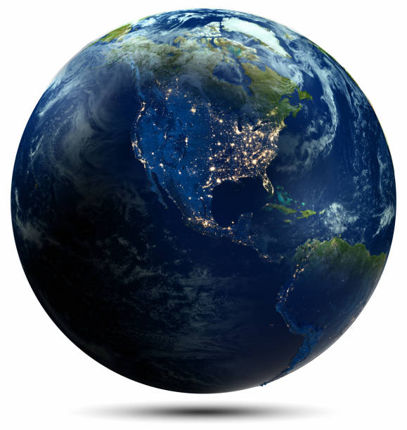 istock Planet Earth city lights white isolated 1729404276