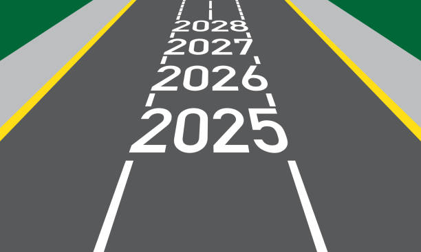 Black asphalt road with new year numbers 2025, 2026, 2027, and 2028. Black asphalt road with new year numbers 2025, 2026, 2027, and 2028. Vector Illustration. 2026 stock illustrations