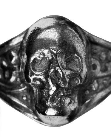 Silver skull. Detail of a ring. Isolated on pure white. Clipping path included.