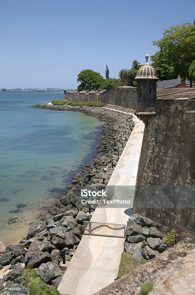 SAn Juan Walkway "A walkway in San Juan Puerto Rico.  Along the San Juan Harbor, and leading to El Morro Castle." Architectural Feature Stock Photo