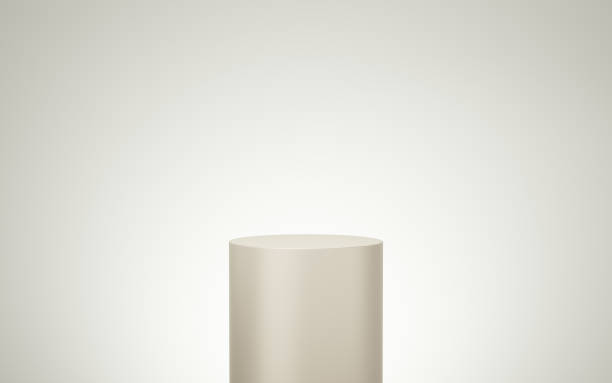 istock Empty yellow or cream cylinder podium floating on bone white copy space background. Abstract minimal studio 3d geometric shape object. Pedestal mockup space for display of product design. 3d render. 1729423911
