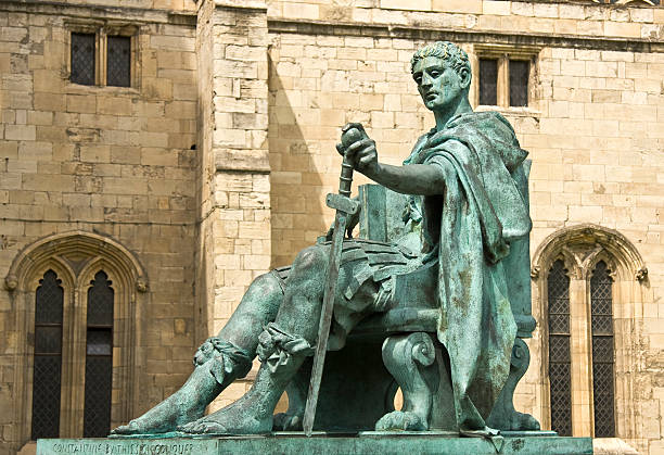Emperor Constantine "The statue of Emperor Constantine on the public highway outside York Minster, England.Visit my Yorkshire Lightbox for more images from around the county of Yorkshire." statue of emperor constantine york minster stock pictures, royalty-free photos & images