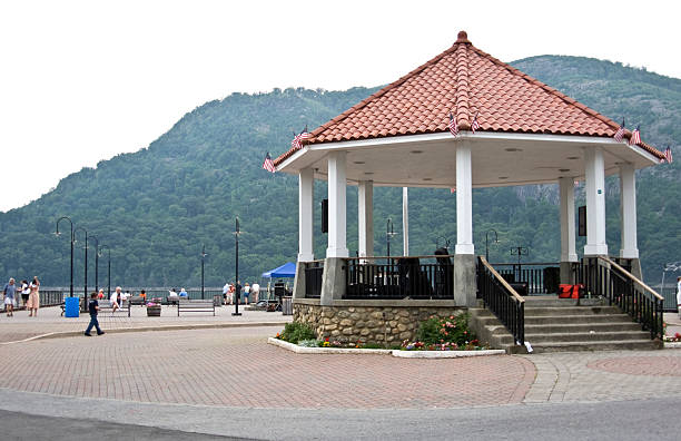 Gazebo at waterside stock photo