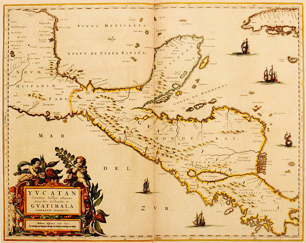 früher karte von mittelamerika 1635 - map central america panama guatemala stock-grafiken, -clipart, -cartoons und -symbole