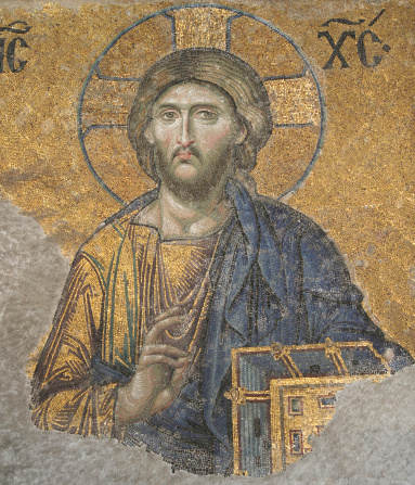 Mosaic Image of Jesus Christ at Hagia Sophia in Istanbul Turkey.