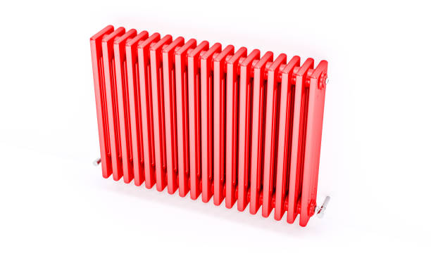 istock red metal heater on a white background. 1729450788