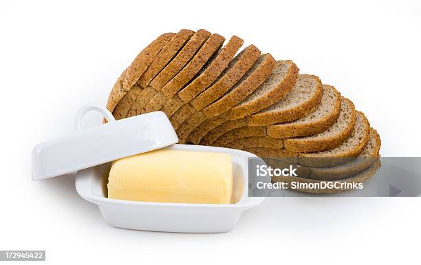 Pão E Manteiga Isolado - Fotografias de stock e mais imagens de Manteiga - Manteiga, Manteigueira, Pão