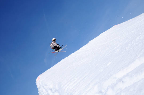 Free style skier flying Free style skier performing 360 grabFor more ski photos click: big air skiing stock pictures, royalty-free photos & images