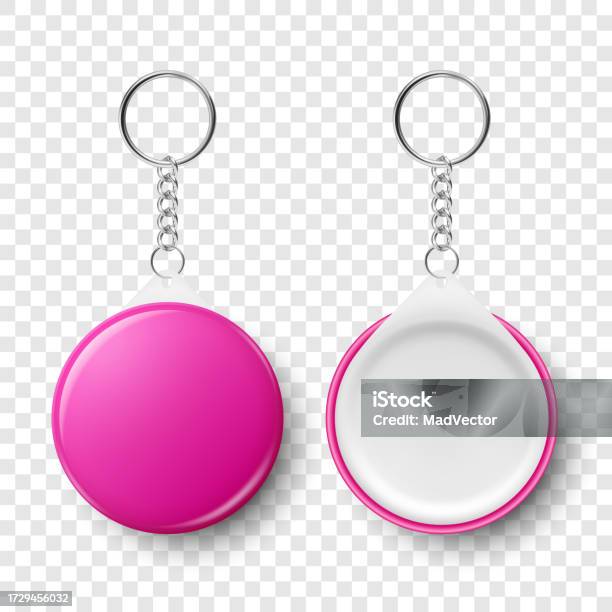 Pink Keychain Icon Vector Realistic Blank Pink Round Keychain With Ring And Chain For Key ...
