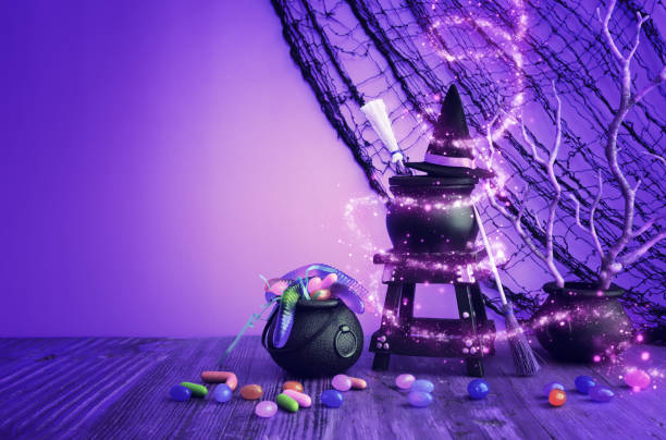 istock holidays image of Halloween. witch jars over wooden table 1729466682