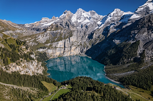 Aerial view of Oeschinen Lake, Switzerland
